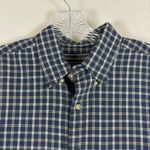 David Taylor Shirt Mens Size Large Blue Check Short Sleeve Collared Button Down